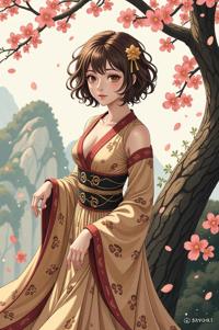 anime style masterpiece,best quality , Short Curly sepia hair, spring