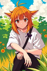 asian anime style marvel Cypher masterpiece,best quality , asian anime, Grungey Behind Ears carrot orange hair