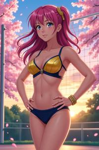 anime style masterpiece,best quality , Center Parting rose hair, spring