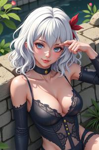 anime style masterpiece,best quality , Rachel Curly titanium white hair, spring
