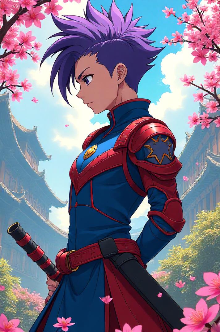 asian anime style marvel Paladin masterpiece,best quality , asian anime, Mohawk Short purple hair