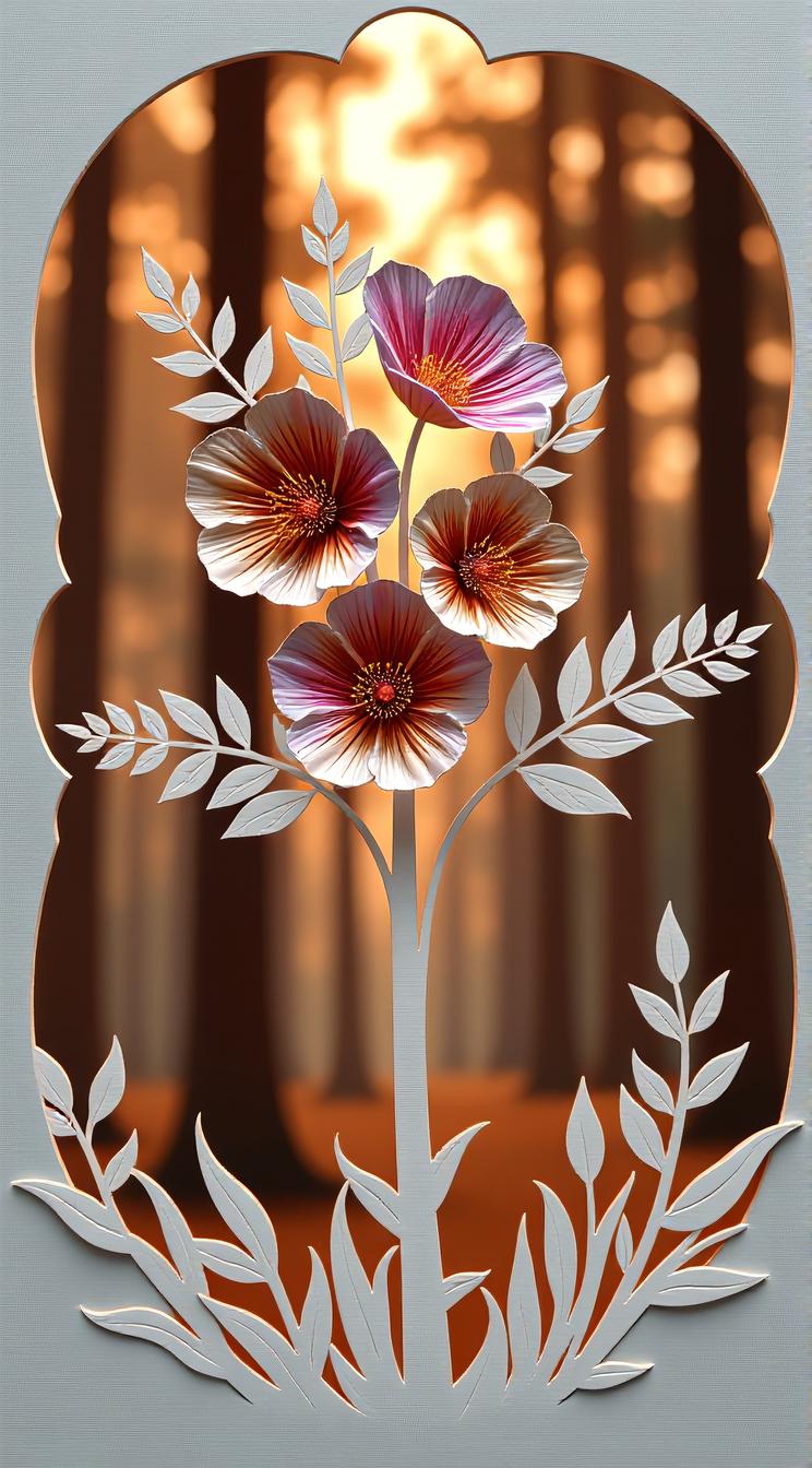 papercut art of a Petrified Bouquet, near forest, F , dynamic cinematic color