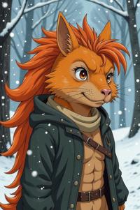 Anime style s Armadillo from Game of Thrones universe, Pony Tail orange hair, winter, expressions shot