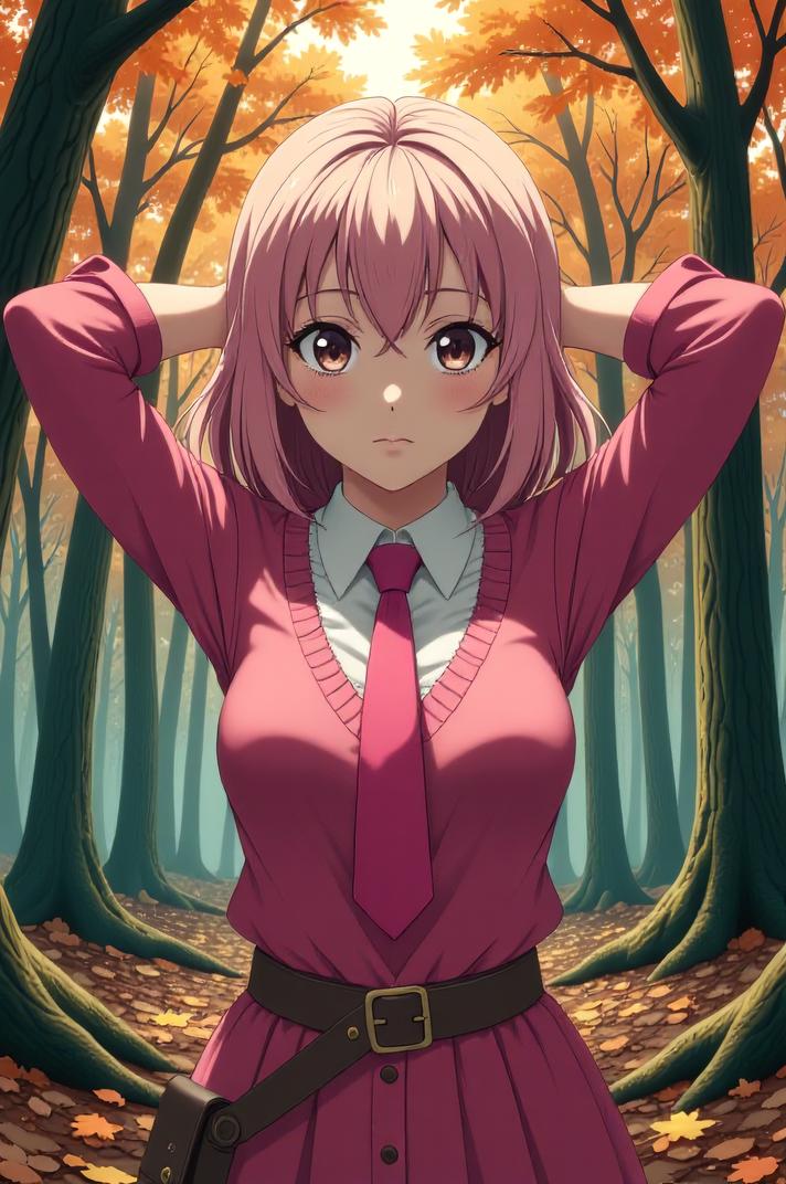 anime style masterpiece,best quality , Over Eye mauve hair, autumn
