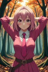anime style masterpiece,best quality , Over Eye mauve hair, autumn