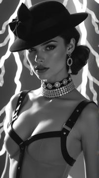 by Lillian Bassman, Fashion photography of a supermodel , wearing fashion outfit, her fashion outfit has a Leather straps