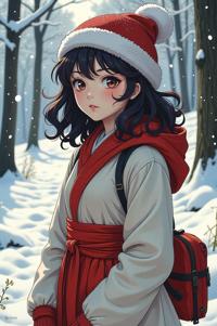 anime style masterpiece,best quality , Mullet Curly magnolia hair, winter
