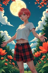 anime style masterpiece,best quality , Buzz Cut salmon hair, spring