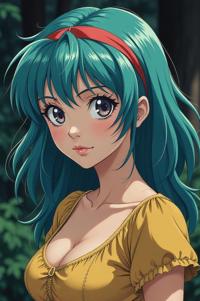 Anime style s Dinofelis from Harry Potter universe, Over Left Eye sapphire hair, summer, looking away shot