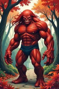asian anime style marvel Man Thing masterpiece,best quality , asian anime, Lob Curly red hair