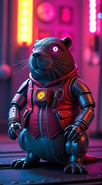 sci fi, stylized by Jim Woodring, digital art, robotic Beaver