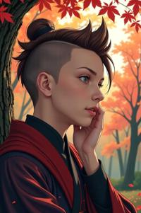 anime style masterpiece,best quality , Mohawk Short brown hair, autumn