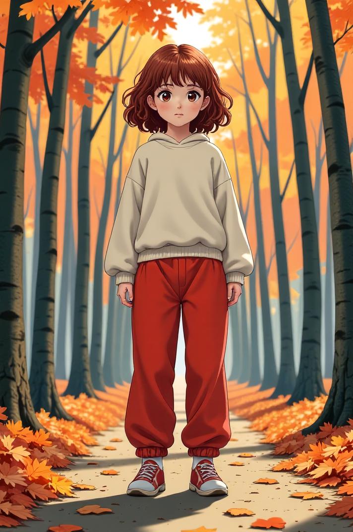 anime style masterpiece,best quality , Bob Curly auburn hair, autumn