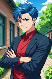 asian anime style marvel Nick Fury masterpiece,best quality , asian anime, Crew Cut prussian blue hair