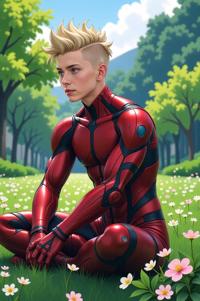 asian anime style marvel Deathlok masterpiece,best quality , asian anime, Mohawk Short beige hair
