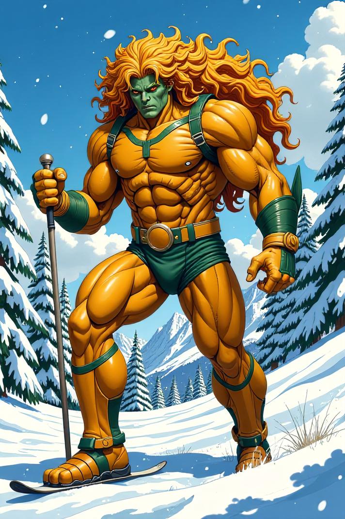 asian anime style marvel Drax the Destroyer masterpiece,best quality , asian anime, Long Curly saffron hair