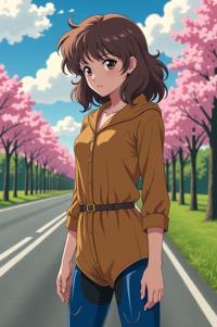 anime style masterpiece,best quality , Mullet Curly taupe hair, spring