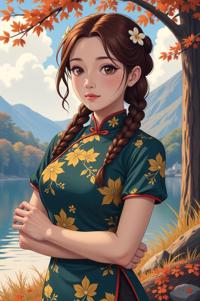 anime style masterpiece,best quality , Braids corn hair, autumn