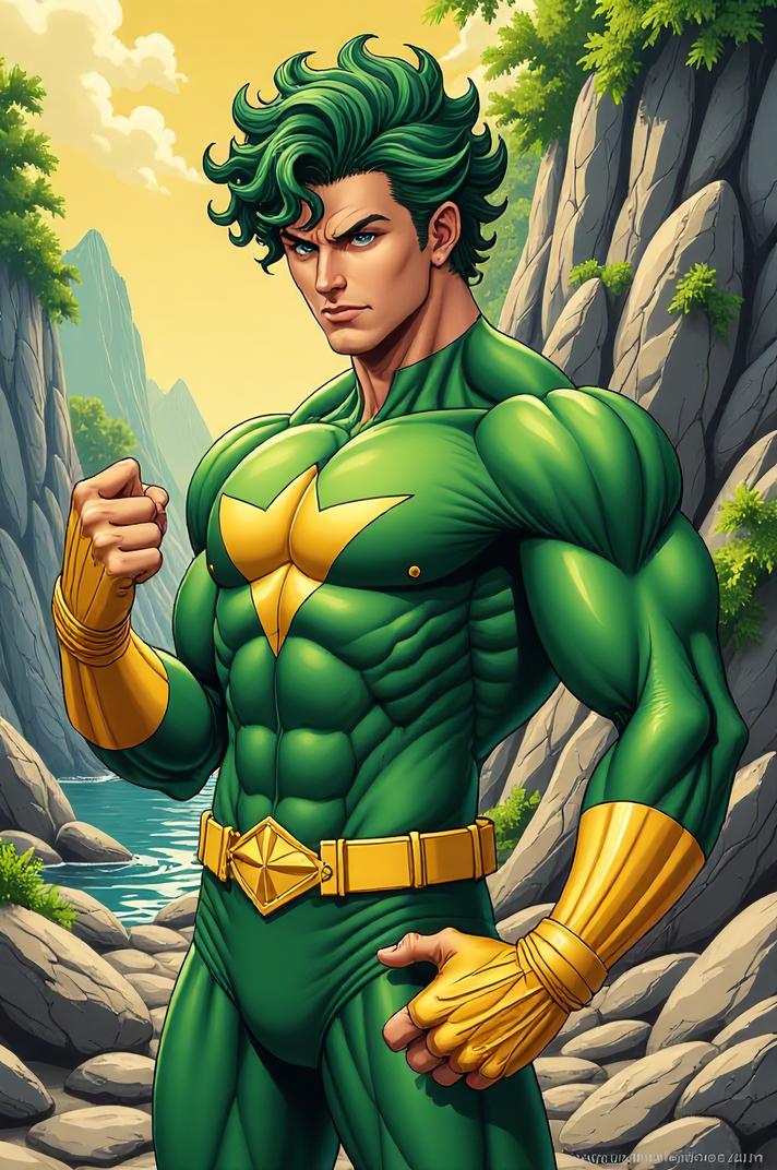 asian anime style marvel Namor masterpiece,best quality , asian anime, Bob Curly forest green hair