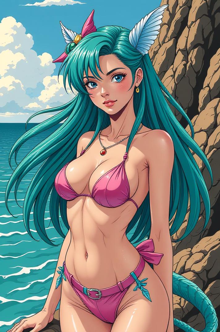 Anime style s Dragonfish from DC Comics universe, Grungey Parted aqua hair, summer, perspective shot