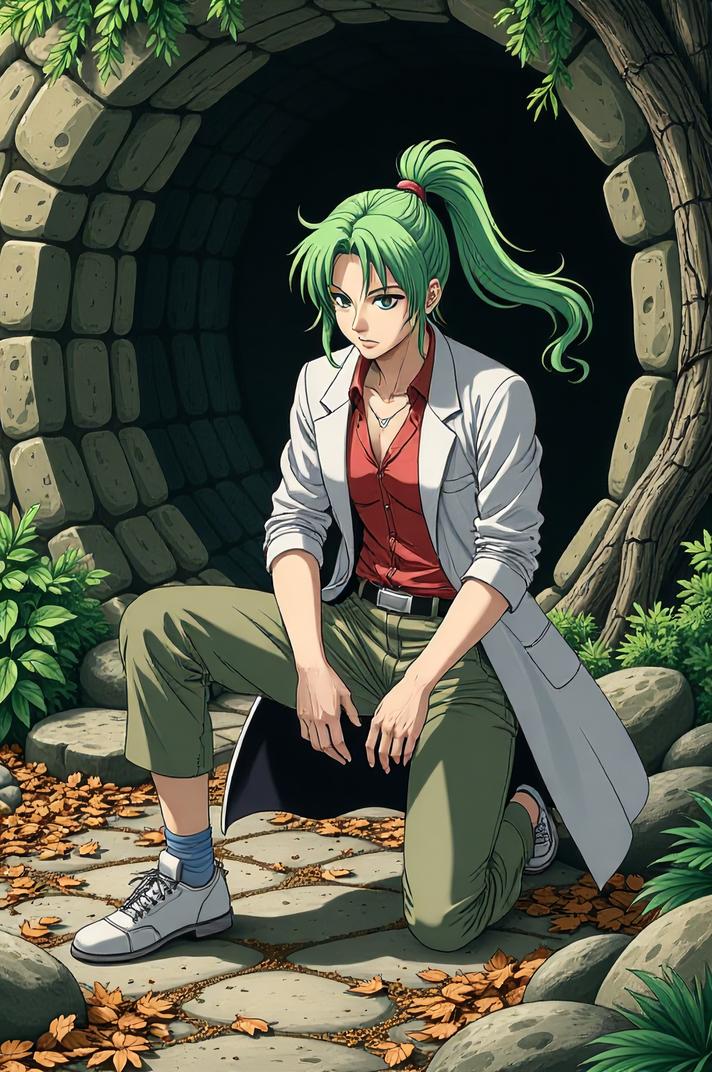 asian anime style marvel Doctor Voodoo masterpiece,best quality , asian anime, Pony Tail moss green hair
