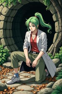 asian anime style marvel Doctor Voodoo masterpiece,best quality , asian anime, Pony Tail moss green hair