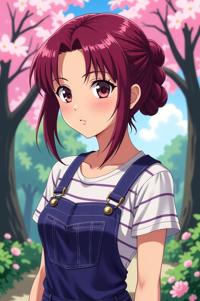 anime style masterpiece,best quality , Over Eye burgundy hair, spring