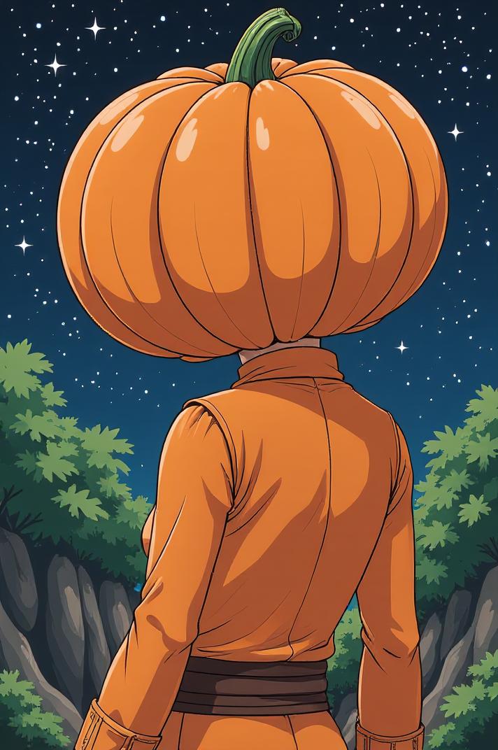 Anime style s Frug from Star Wars universe, Flat Top pumpkin hair, summer, Front side back three views shot