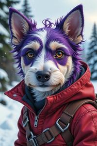 Anime style s Russell Terrier from Warhammer , universe, Lob Curly violet hair, winter