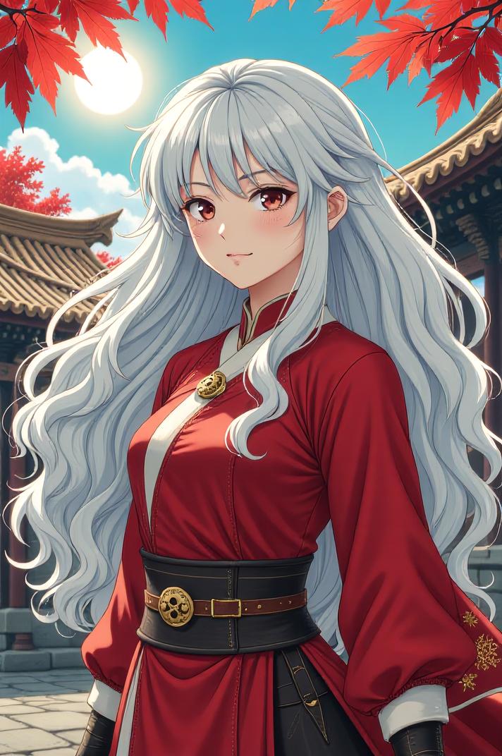 anime style masterpiece,best quality , Lob Curly titanium white hair, autumn