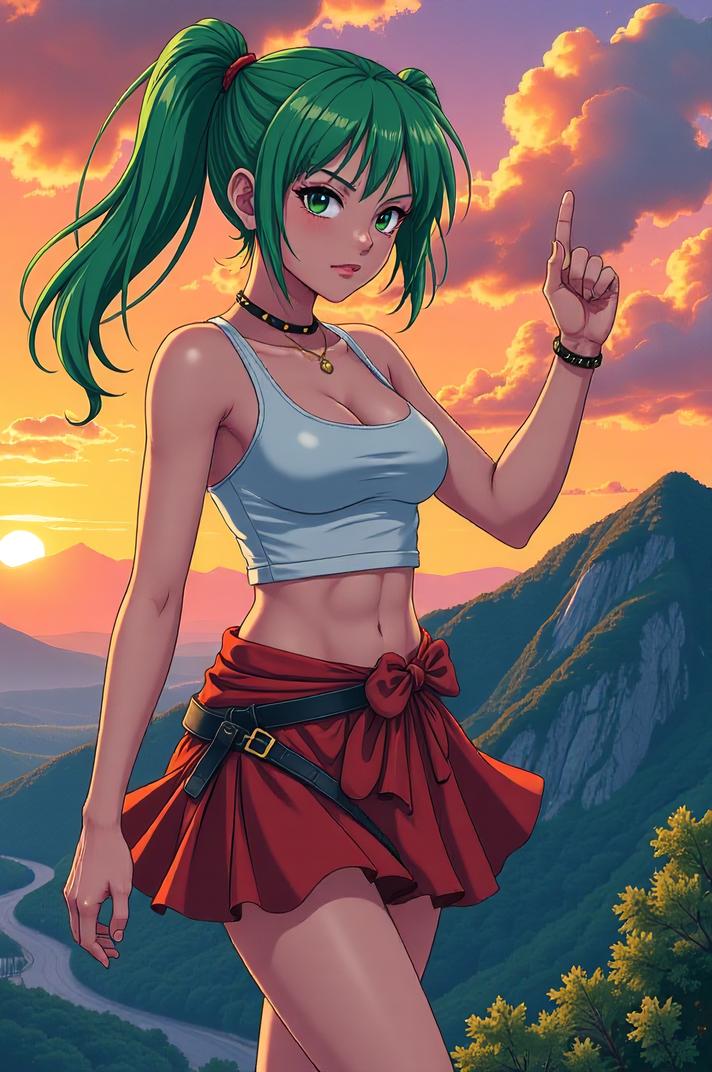 anime style masterpiece,best quality , Left Parting office green hair, spring