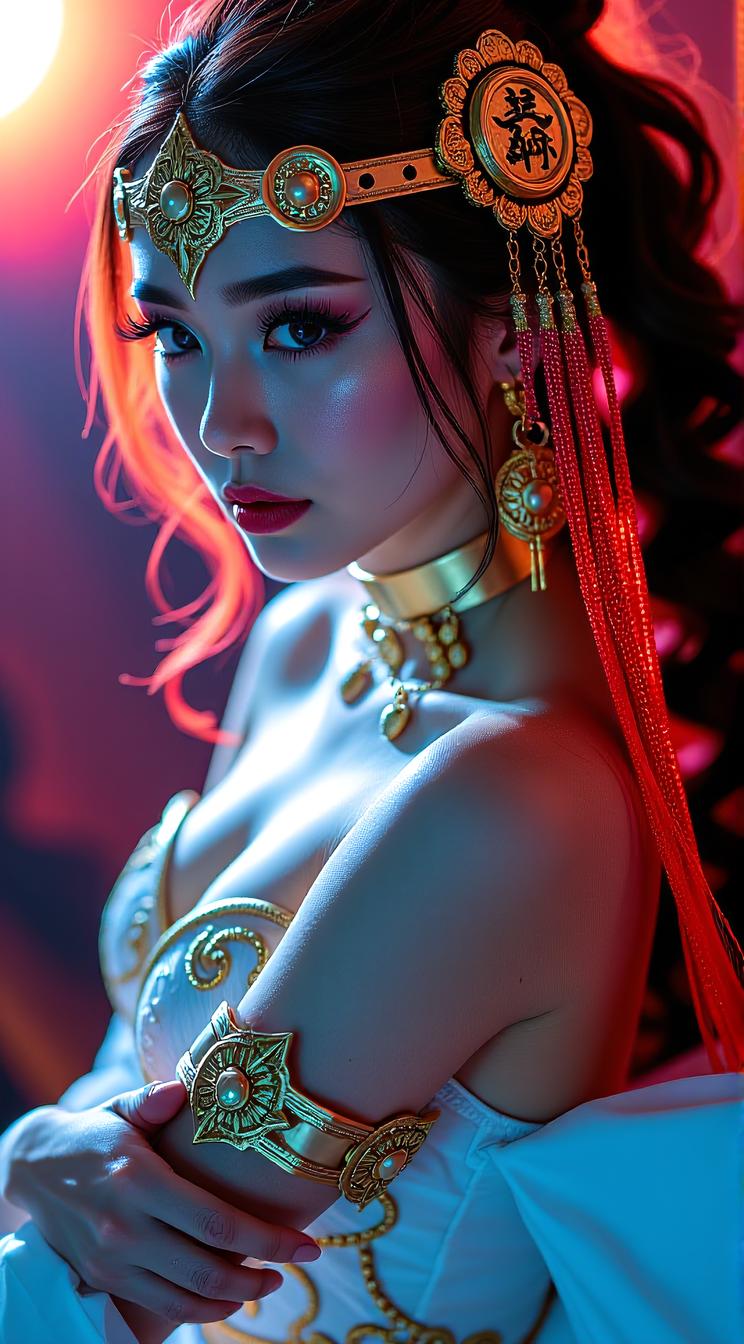 glamour shot of Guardian of the Golden Land , Beauty focused, make up, lighting