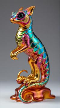 A sculpture made of Carnival glass, pretty Scalelord , Iridescent surfaces, vibrant colors