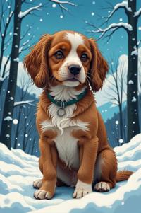 Anime style s Cockapoo from Vertigo universe, Grungey Long brown hair, winter, hip level shot