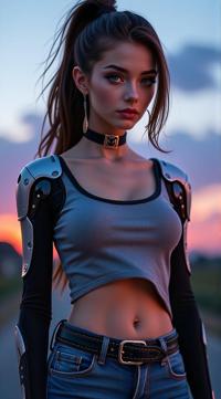 D D style portrait, fantasy, digital art, slender Female Cyborg