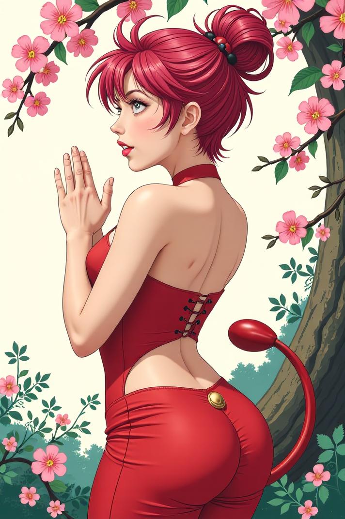anime style masterpiece,best quality , Spike crimson hair, spring