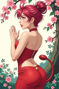 anime style masterpiece,best quality , Spike crimson hair, spring