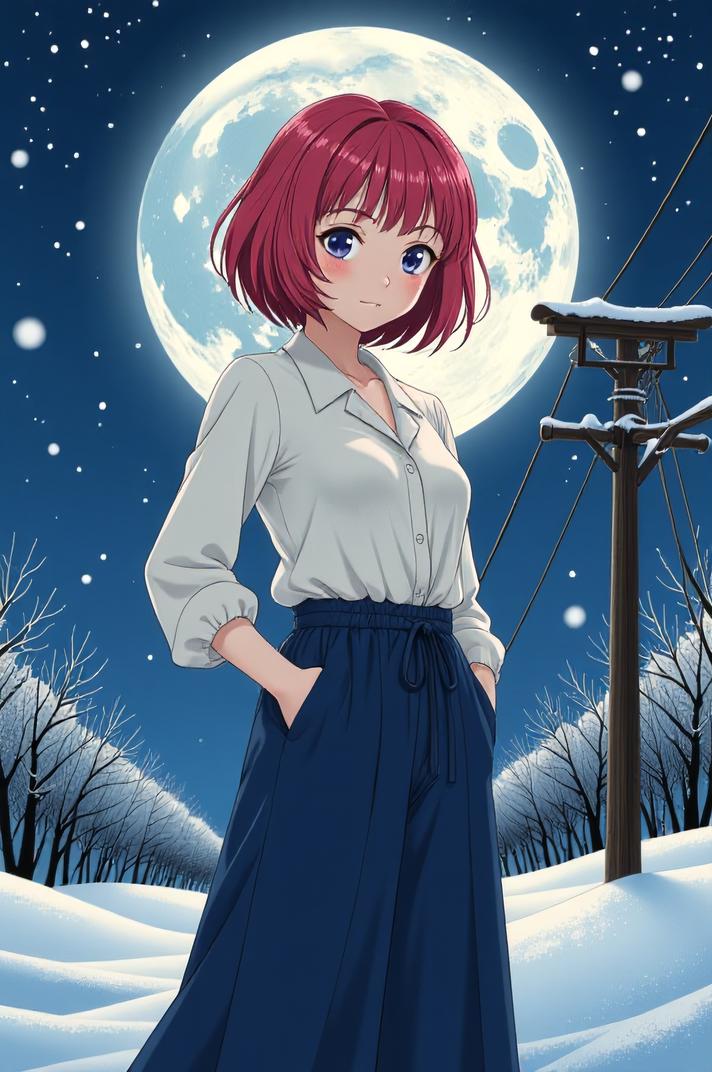 anime style masterpiece,best quality , Bob rose hair, winter