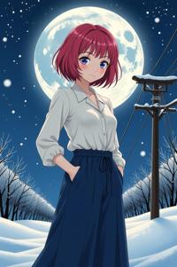 anime style masterpiece,best quality , Bob rose hair, winter