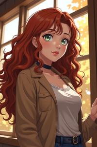 anime style masterpiece,best quality , Long Curly puce hair, autumn