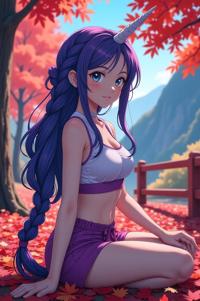anime style masterpiece,best quality , Longer Braids celadon hair, autumn