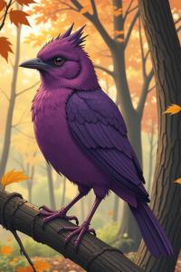 Anime style s Fairy Wren from The Dark Tower universe, Long Center Parting mauve hair, autumn, perspective shot