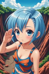anime style masterpiece,best quality , Crew Cut royal blue hair, summer