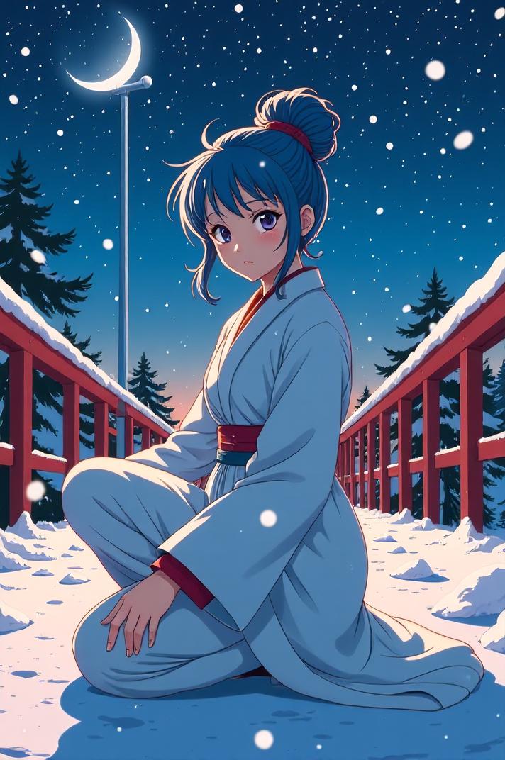 anime style masterpiece,best quality , Bun Curly cornflower hair, winter