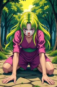 anime style masterpiece,best quality , Long Center Parting chartreuse hair, summer