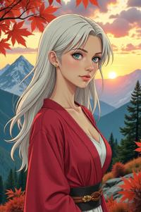anime style masterpiece,best quality , Bald navajo white hair, autumn