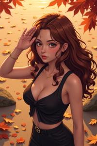 anime style masterpiece,best quality , Top Curls bronze hair, autumn