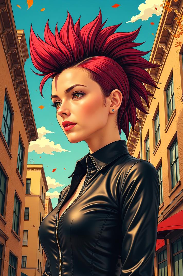 asian anime style marvel Julia Carpenter masterpiece,best quality , asian anime, Mohawk Fan razzmatazz hair
