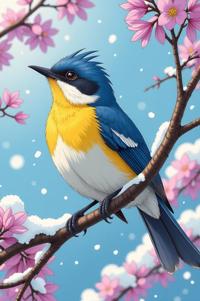 Anime style s Scissor tailed Flycatcher from Alice s Adventures in Wonderland universe, Over Eye wisteria hair, winter, perspective shot