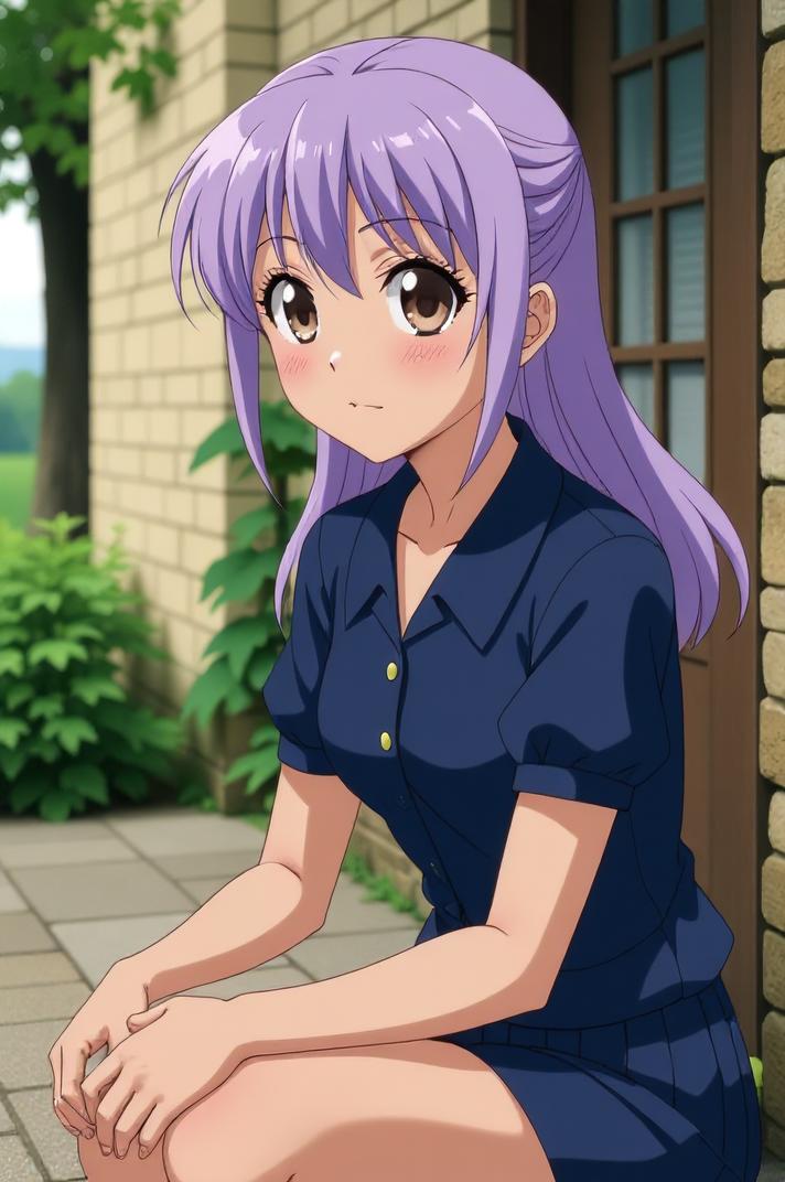 anime style masterpiece,best quality , Mullet lavender hair, summer